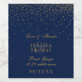 Navy Blue en Glam Gold Confetti Wedding Wine Bottl Wijn Etiket (Enkel label)