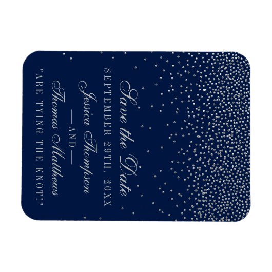 Navy Blue en Glam Silver Confetti bewaren de datum Magneet (Horizontaal)