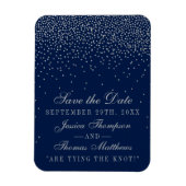 Navy Blue en Glam Silver Confetti bewaren de datum Magneet (Verticaal)