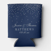 Navy Blue en Glam Silver Confetti Wedding Blikjeskoeler (Voorkant)