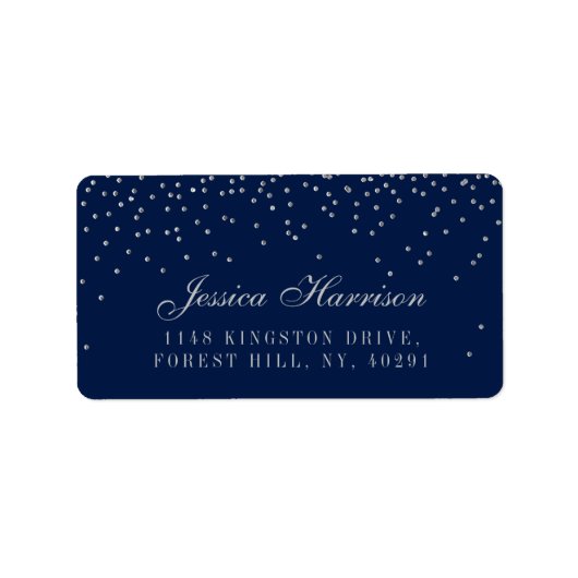 Navy Blue en Glam Silver Confetti Wedding Etiket (Voorkant)