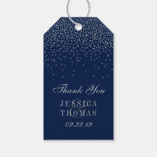 Navy Blue en Glam Silver Confetti Wedding Favor Cadeaulabel