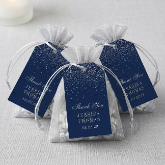 Navy Blue en Glam Silver Confetti Wedding Favor Cadeaulabel