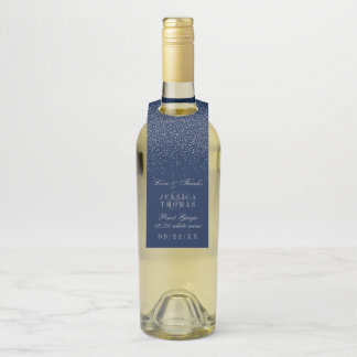 Navy Blue en Glam Silver Confetti Wedding Flessenhanger