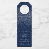 Navy Blue en Glam Silver Confetti Wedding Flessenhanger (Voorkant)