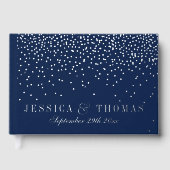 Navy Blue en Glam Silver Confetti Wedding Gastenboek (Voorkant)