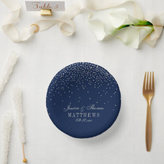 Navy Blue en Glam Silver Confetti Wedding Papieren Kommen