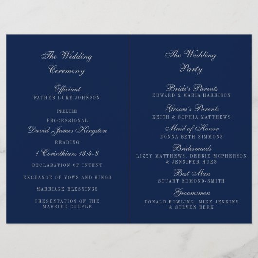 Navy Blue en Glam Silver Confetti Wedding Programm (Achterkant)