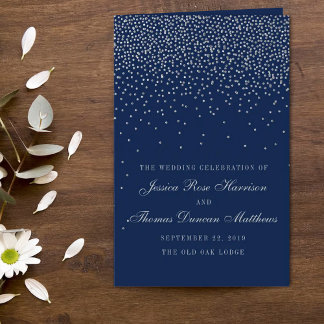Navy Blue en Glam Silver Confetti Wedding Programm