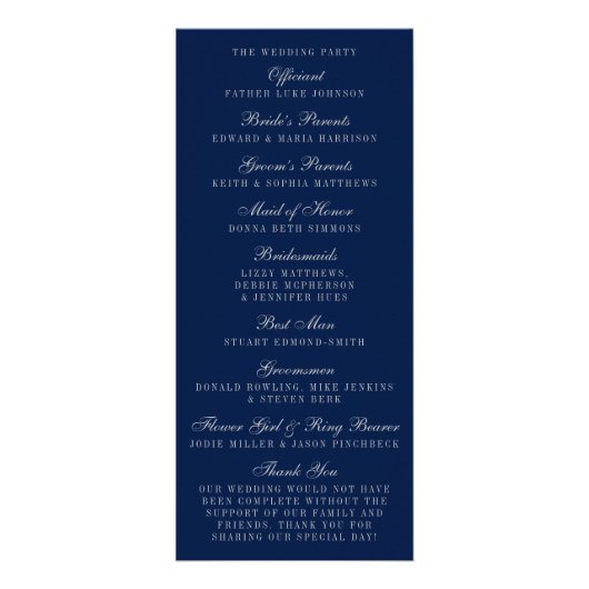 Navy Blue en Glam Silver Confetti Wedding Programm Reclamekaart (Achterkant)