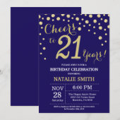 Navy Blue en Gold 21st Birthday Diamond Kaart (Voorkant / Achterkant)
