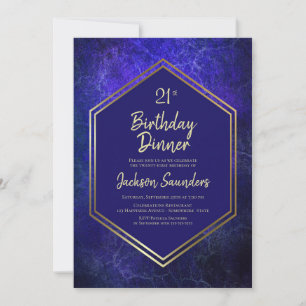 Navy Blue en Gold 21st Birthday Dinner Party Kaart