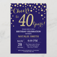 Navy Blue en Gold 40th Birthday Diamond