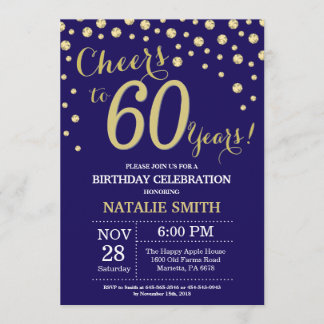 Navy Blue en Gold 60th Birthday Diamond Kaart