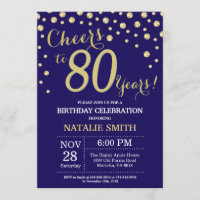 Navy Blue en Gold 80th Birthday Diamond