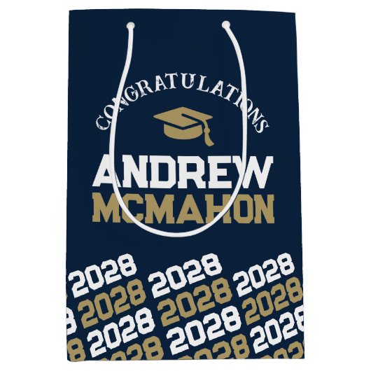 Navy Blue en Gold Afstuderen Class Jaar Medium Cadeauzakje (Voorkant)