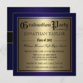 Navy Blue en Gold Afstuderen Kaart (Voorkant / Achterkant)