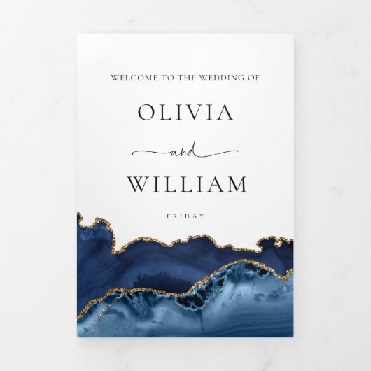 Navy Blue en Gold Agaat huwelijksprogramma Drieluik Programma (Cover)