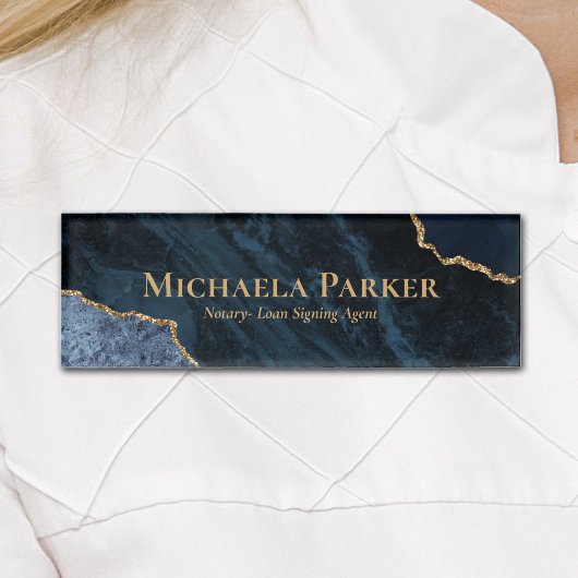 Navy Blue en Gold Agate Geode Naambadge