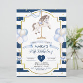 Navy Blue en Gold Birthday Invitation Kaart (Staand voorkant)