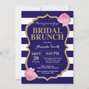 Navy Blue en Gold Bridal Brunch Invitation Kaart