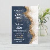 Navy Blue en Gold bruiloft uitnodiging (Staand voorkant)