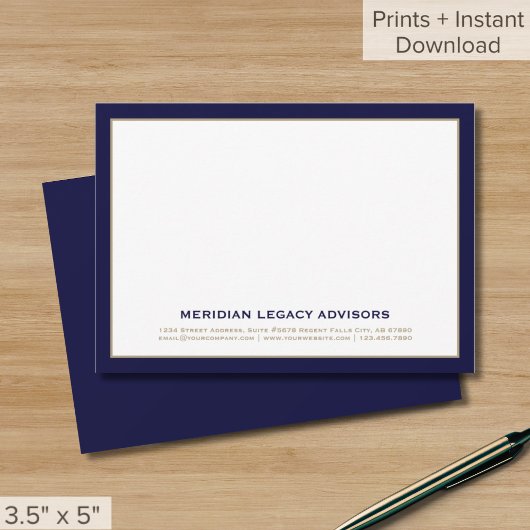 Navy Blue en Gold Business Note Kaart