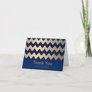 Navy Blue en Gold Chevron Pattern Bedankkaart
