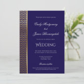 Navy Blue en Gold Chevron Stripe Wedding Kaart (Staand voorkant)