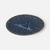 Navy Blue en Gold Confetti Monogram Verjaardag Papieren Bordje (Gekanteld)