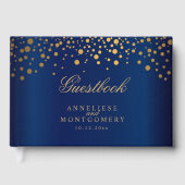 Navy Blue en Gold Confetti Stippen Gastenboek (Voorkant)