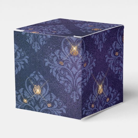 Navy Blue en Gold  Damask Bedankdoosjes (Voorkant Zijde)