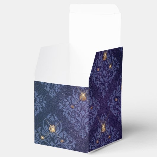 Navy Blue en Gold  Damask Bedankdoosjes (Geopend)