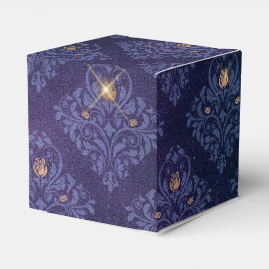 Navy Blue en Gold Damask Bedankdoosjes (Achterkant)