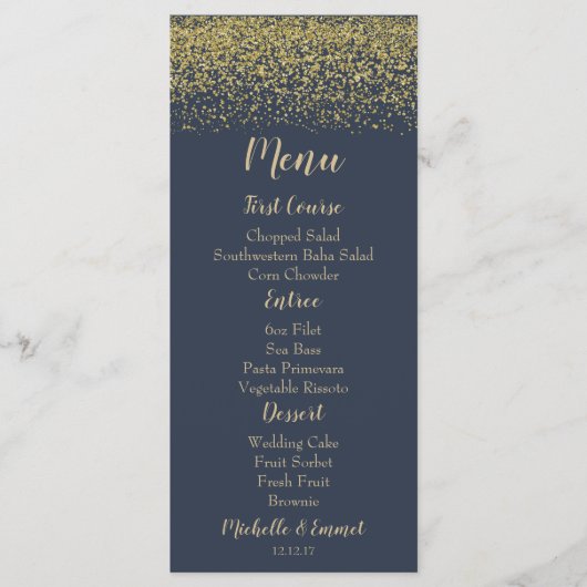 Navy Blue en Gold Diamond Wedding Menu (Voorkant)