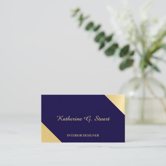 Navy Blue en Gold Elegant Geometric Visitekaartje (Staand voorkant)