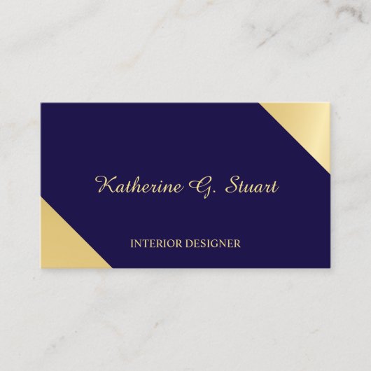 Navy Blue en Gold Elegant Geometric Visitekaartje (Voorkant)