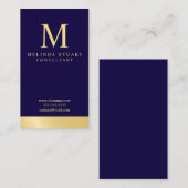 Navy Blue en Gold Elegant Monogram Visitekaartje (Voorkant / Achterkant)
