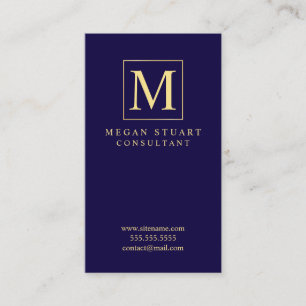 Navy Blue en Gold Elegant Monogram Visitekaartje