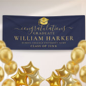 Navy Blue en Gold Elegant Script Afstuderen Spandoek
