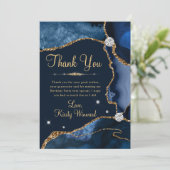 Navy Blue en Gold Faux Glitter Agate Birthday Bedankkaart (Staand voorkant)