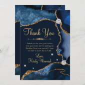 Navy Blue en Gold Faux Glitter Agate Birthday Bedankkaart (Voorkant / Achterkant)