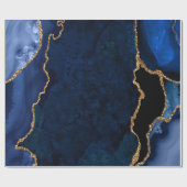Navy Blue en Gold Faux Glitter Agate Cadeaupapier (Vlak)