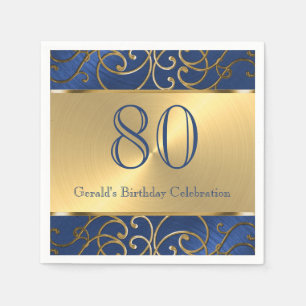 Navy Blue en Gold Filigree Swirls Servetten