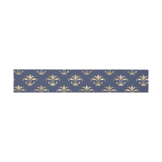 Navy Blue en Gold Fleur-de-Lis Pattern Uitnodigingen Wikkel (Vlak)