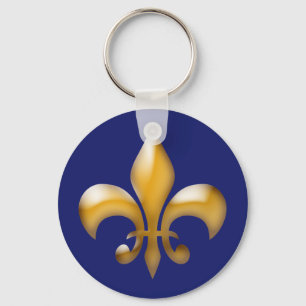 Navy Blue en Gold Fleur de Lis Sleutelhanger