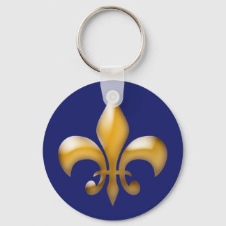 Navy Blue en Gold Fleur de Lis Sleutelhanger