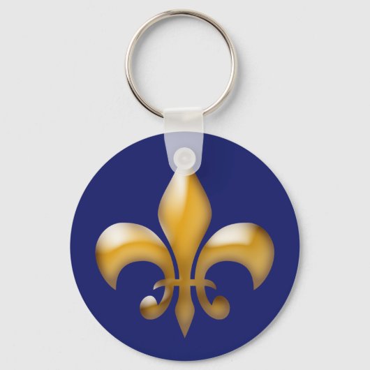 Navy Blue en Gold Fleur de Lis Sleutelhanger (Voorkant)