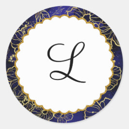 Navy Blue en Gold Floral Monogram Sticker