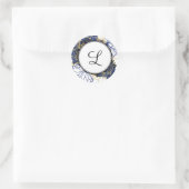 Navy Blue en Gold Floral Monogram Sticker (Tas)